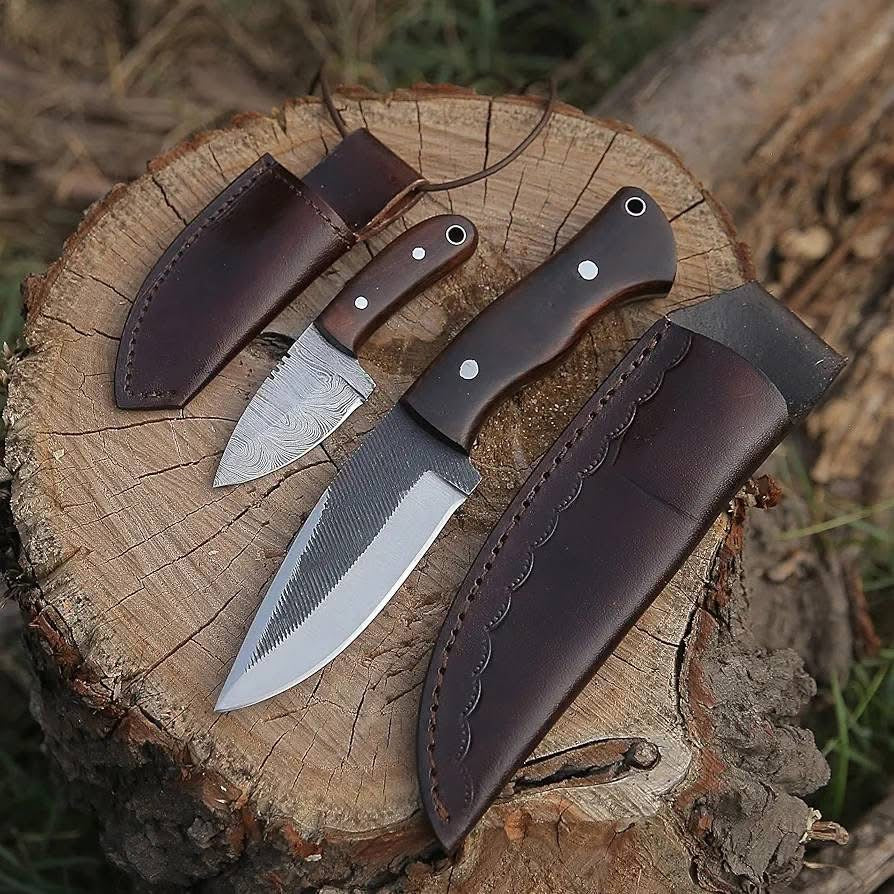 J2 File steel handmade skinning knives set Damascus mini skinner
