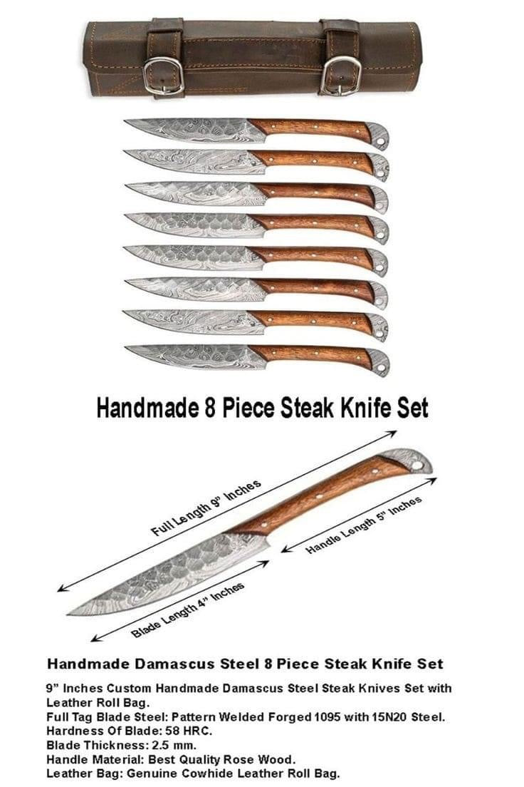 Damascus steel handmade steak knives set rose wood