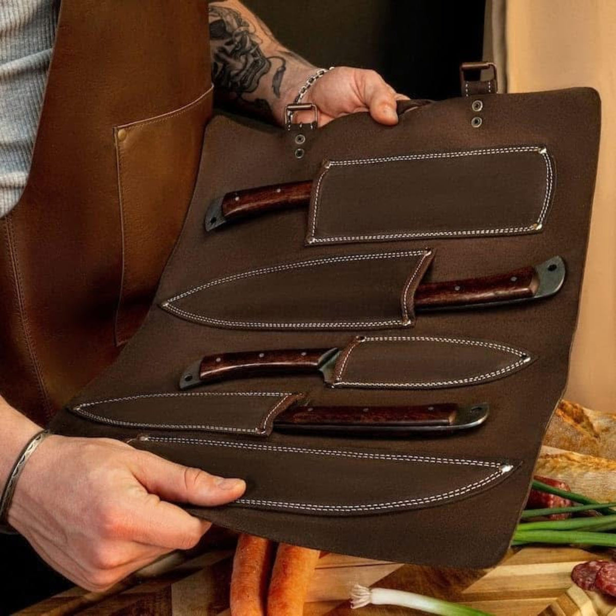 Handmade Damascus Steel Kitchen Knife Set with Rosewood Handles