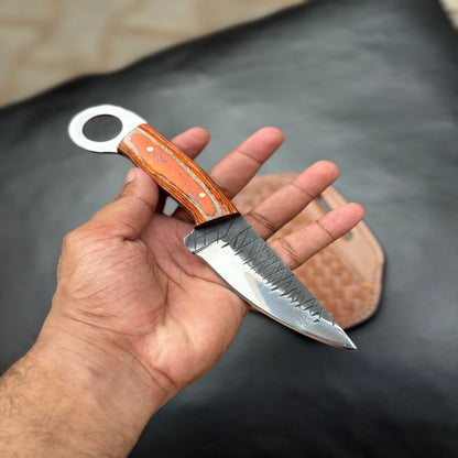 Hand-Forged J2 Steel EDC Knife with Orange Wood Handle