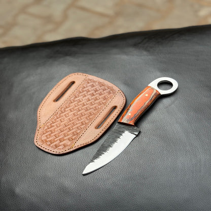 Hand-Forged J2 Steel EDC Knife with Orange Wood Handle
