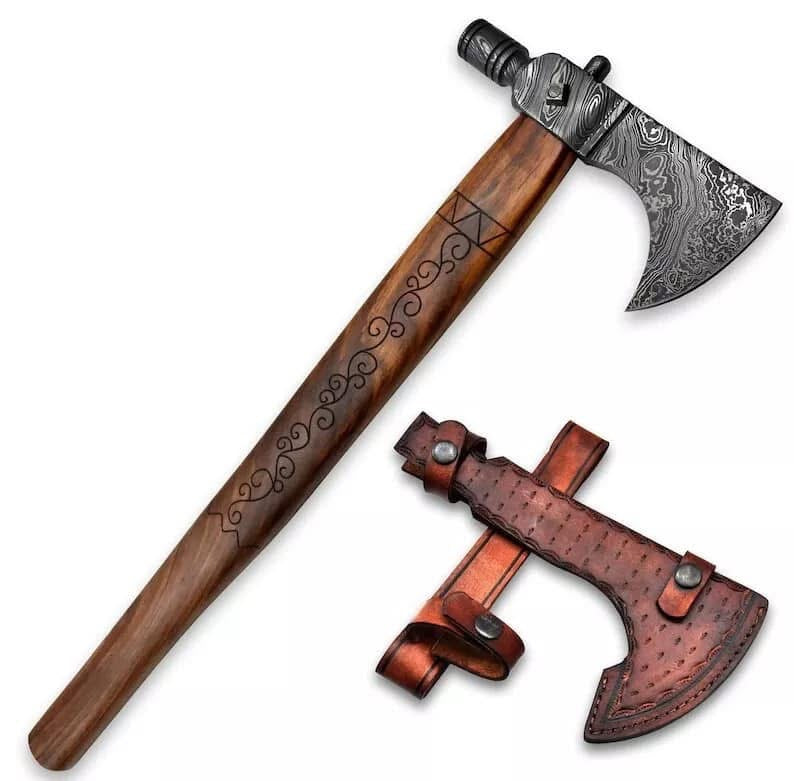 Damascus steel handmade walnut wood axe
