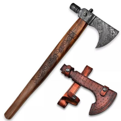 Handmade Damascus Steel Axe with Walnut Wood Handle