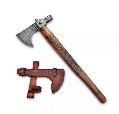 Handmade Damascus Steel Axe with Walnut Wood Handle