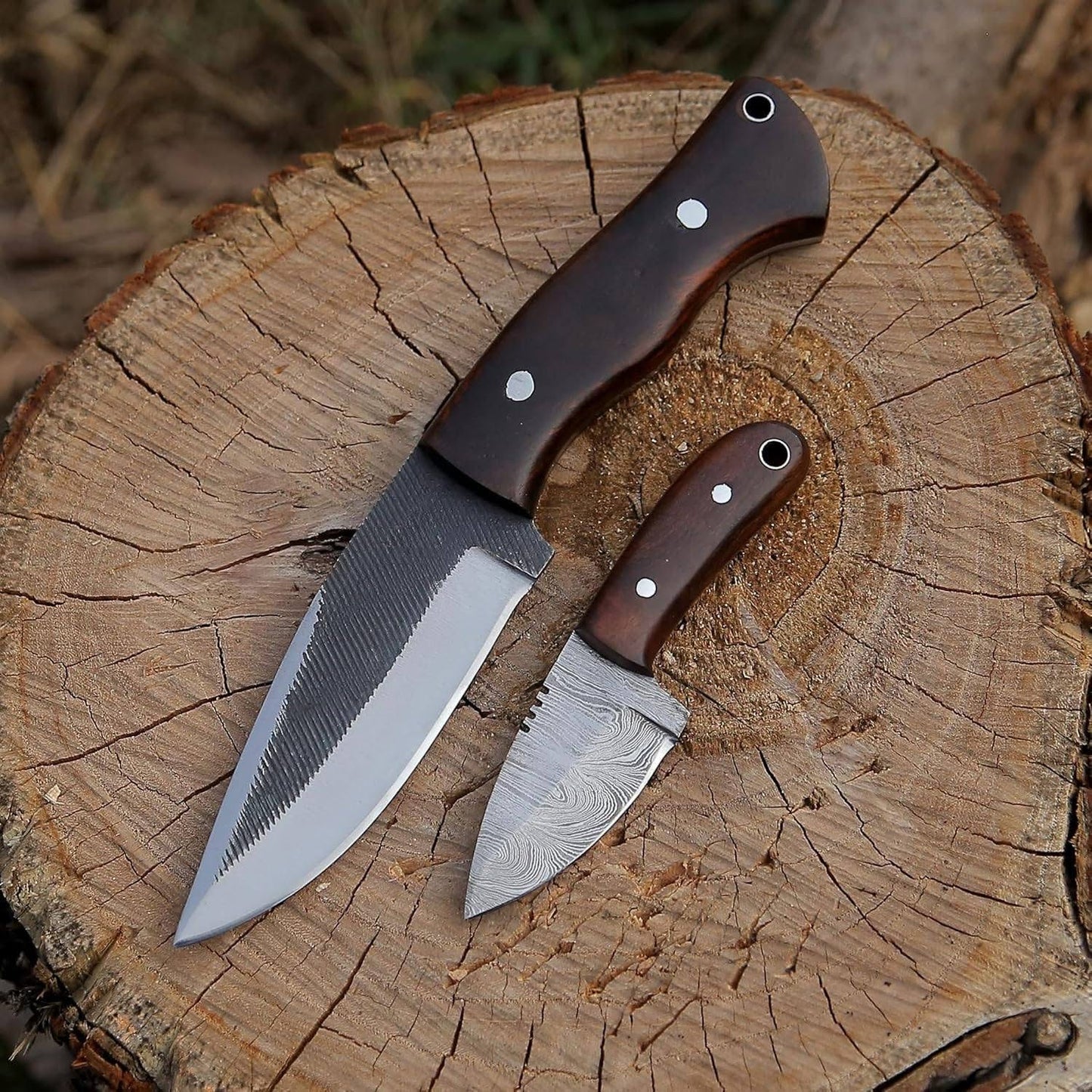 J2 File steel handmade skinning knives set Damascus mini skinner