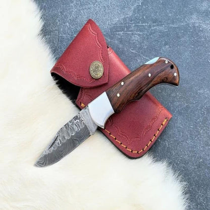 Handmade Damascus Steel Pocket Folding Knife with Colored Wood Handle