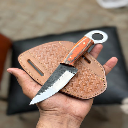 Hand-Forged J2 Steel EDC Knife with Orange Wood Handle