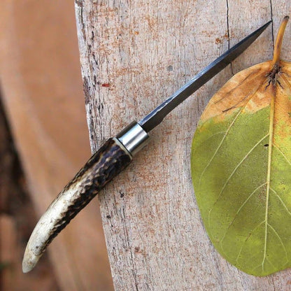 Handmade Damascus Steel Folding Knife with Stag Horn Handle