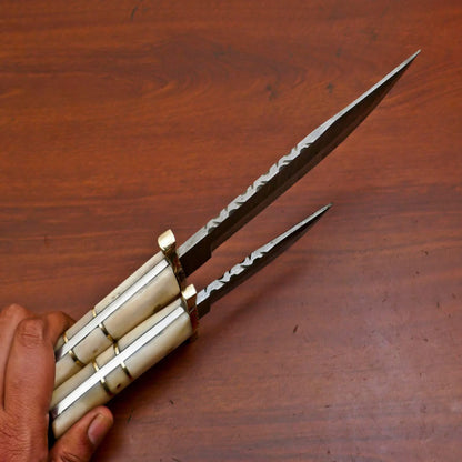 Handmade Damascus Steel Hunting Knife Set with Camel Bone Handles