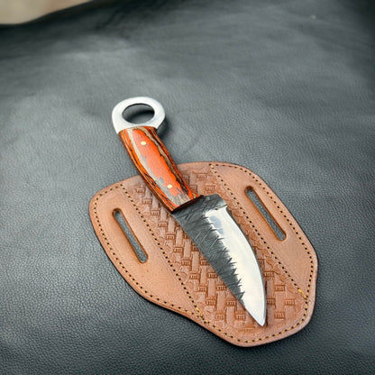 Hand-Forged J2 Steel EDC Knife with Orange Wood Handle
