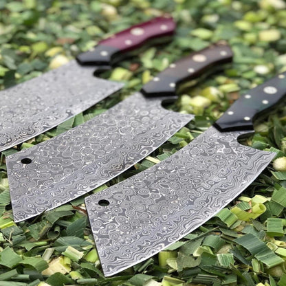 Handmade Damascus Steel Cleaver Knife with Micarta Handle