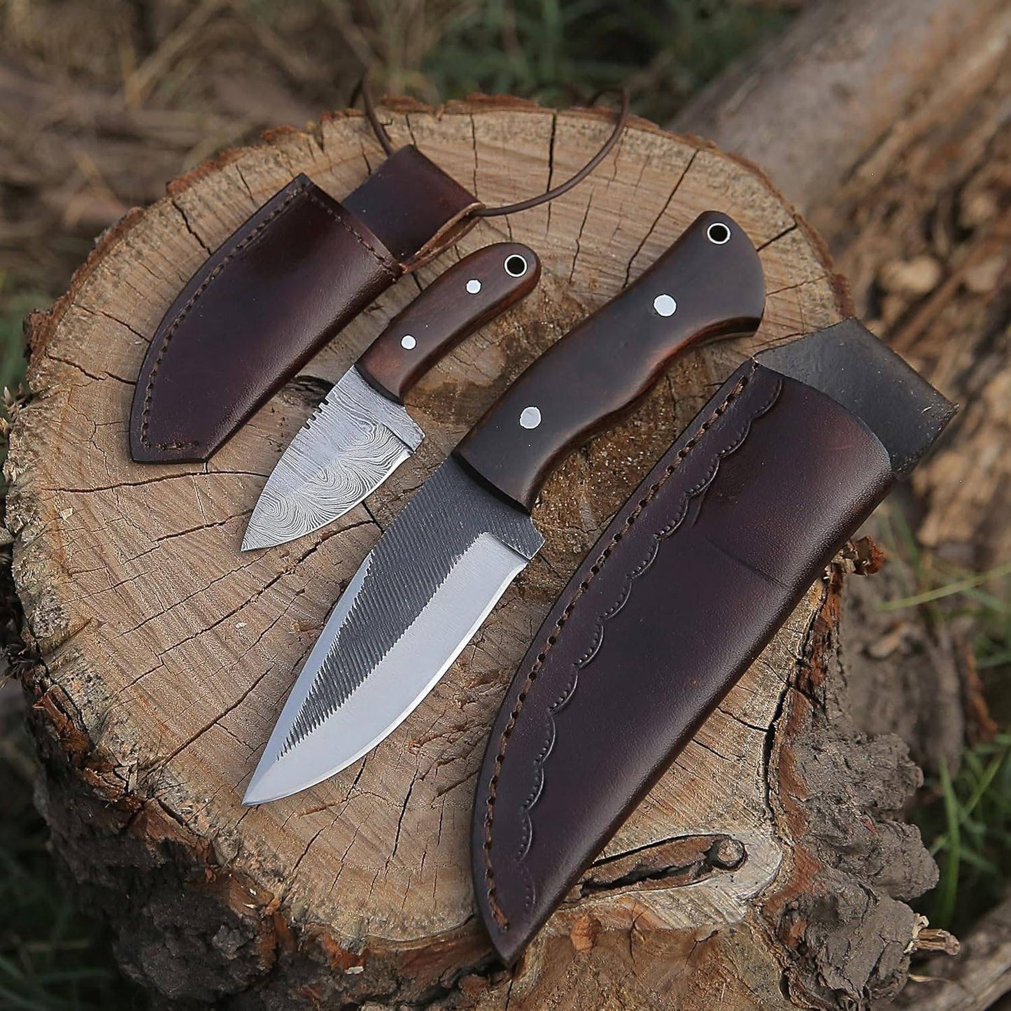 J2 File steel handmade skinning knives set Damascus mini skinner