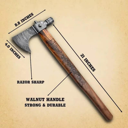 Handmade Damascus Steel Axe with Walnut Wood Handle