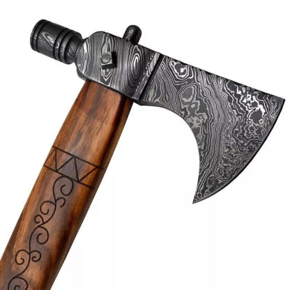 Handmade Damascus Steel Axe with Walnut Wood Handle