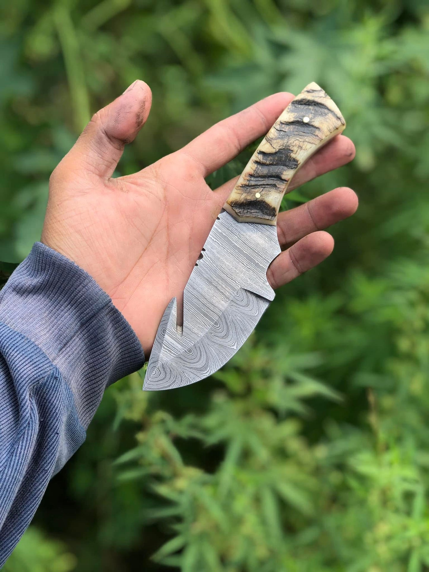 Damascus steel handmade Gut hook skinning knife