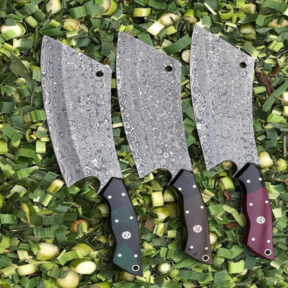Handmade Damascus Steel Cleaver Knife with Micarta Handle