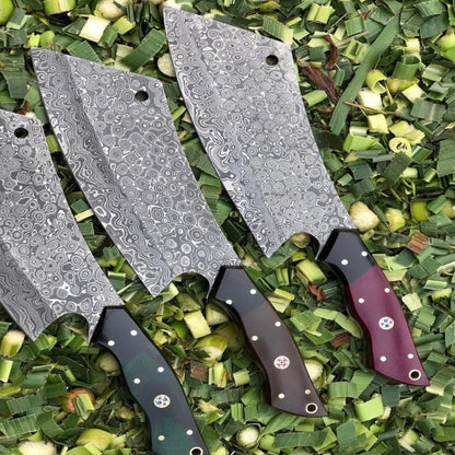 Handmade Damascus Steel Cleaver Knife with Micarta Handle