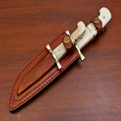 Handmade Damascus Steel Hunting Knife Set with Camel Bone Handles