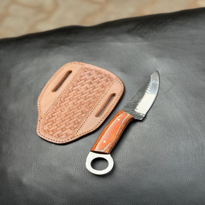 Hand-Forged J2 Steel EDC Knife with Orange Wood Handle