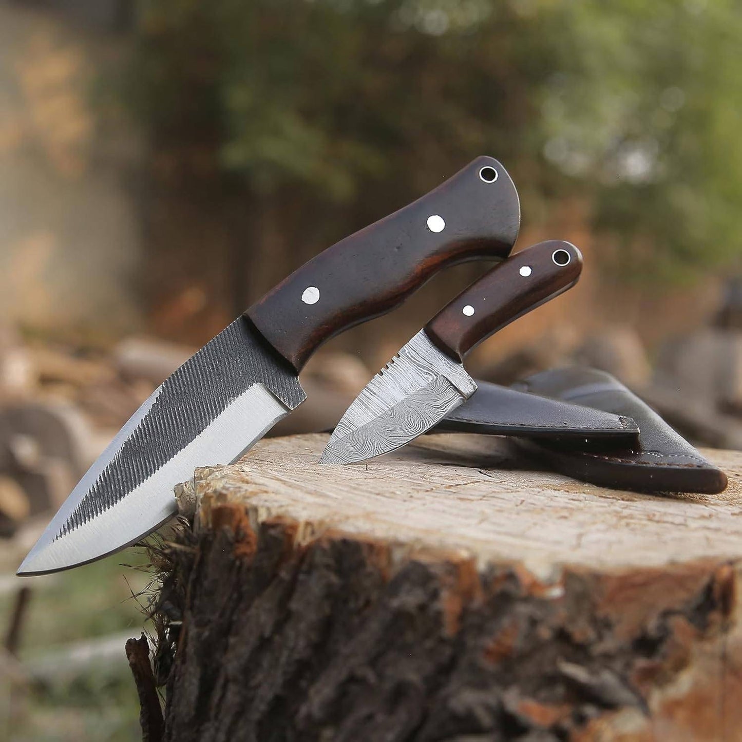 J2 File steel handmade skinning knives set Damascus mini skinner