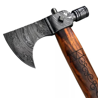 Handmade Damascus Steel Axe with Walnut Wood Handle