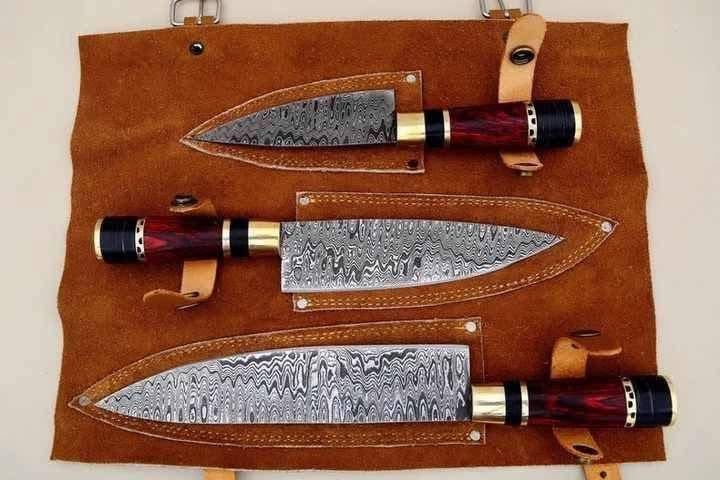 Damascus steel handmade kitchen chef knives set