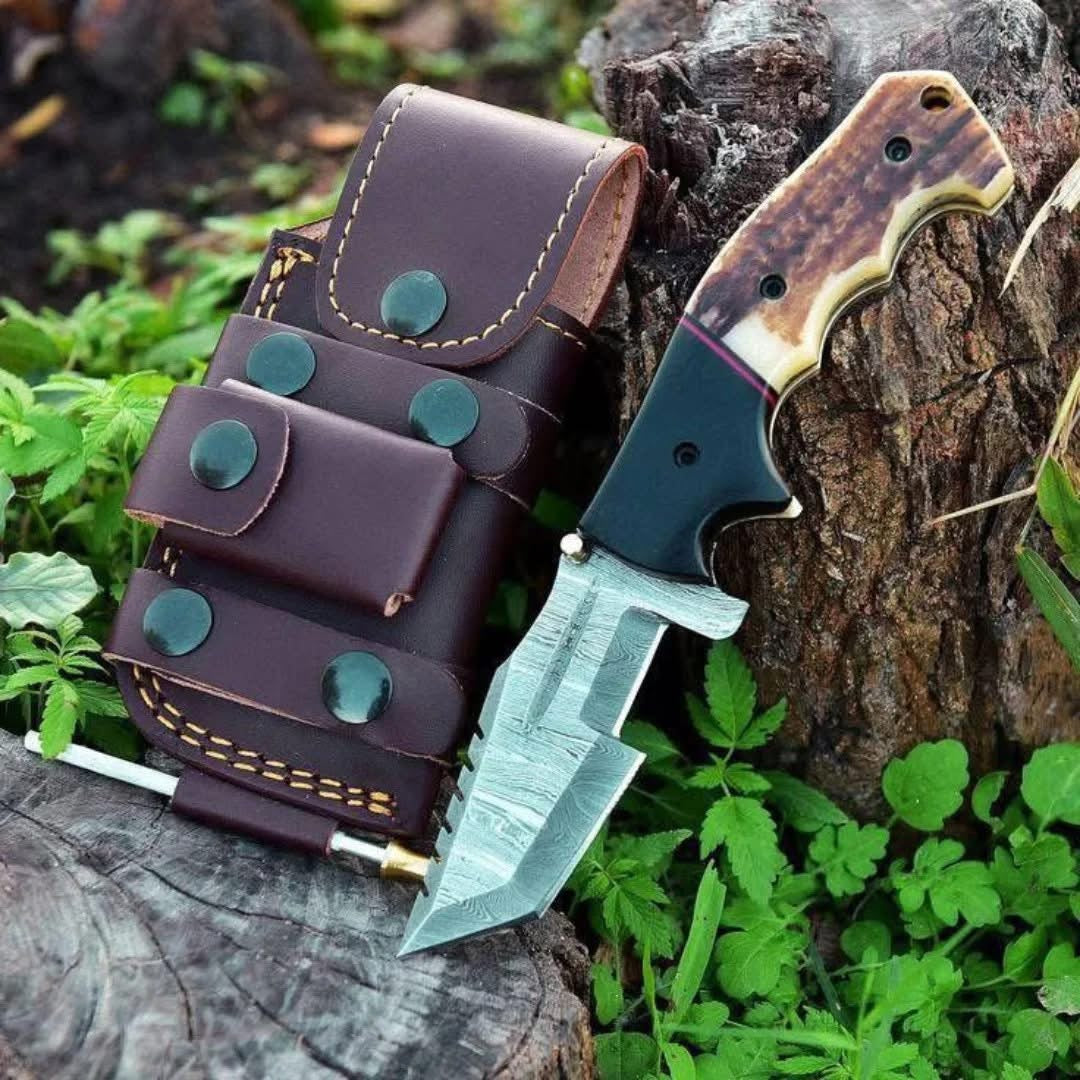 Damascus steel handmade tracker folding knife