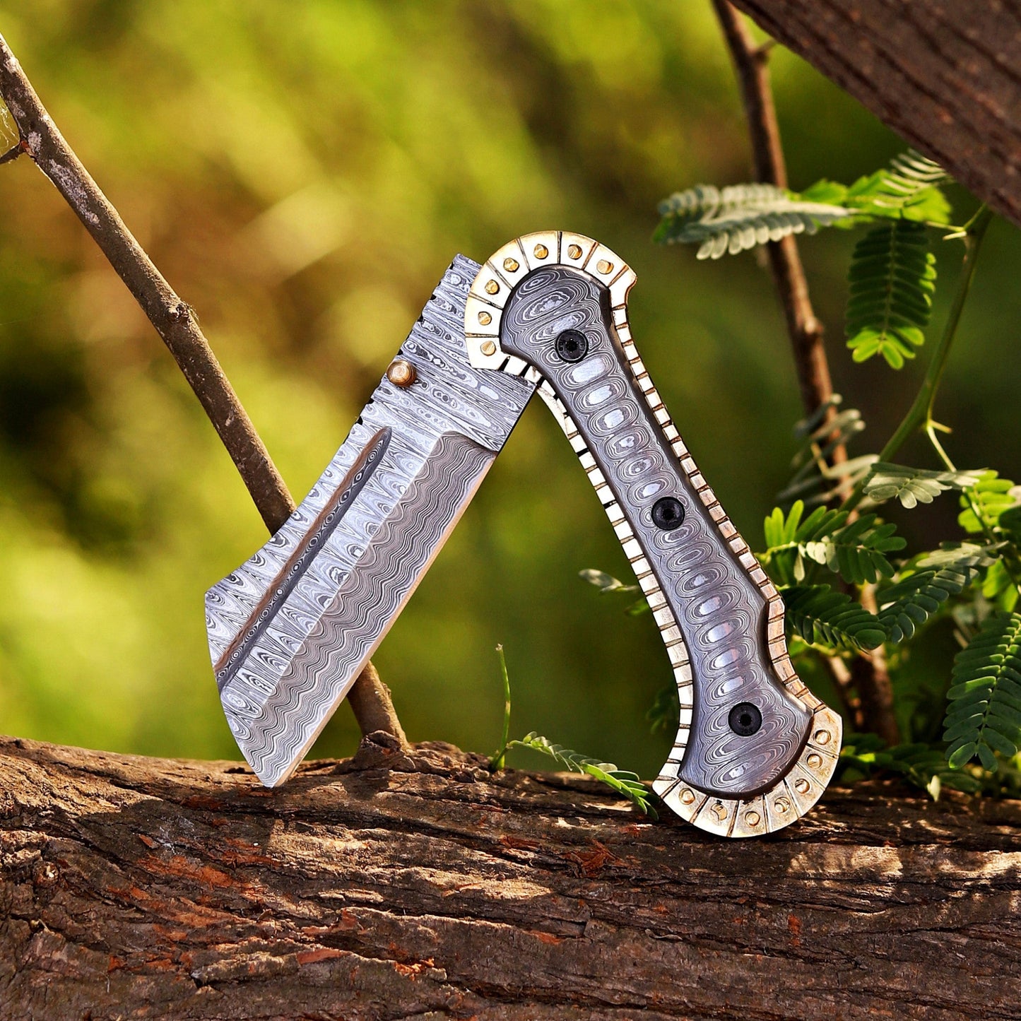 Handmade Damascus Steel Pocket Folding Knife with Brass Handle