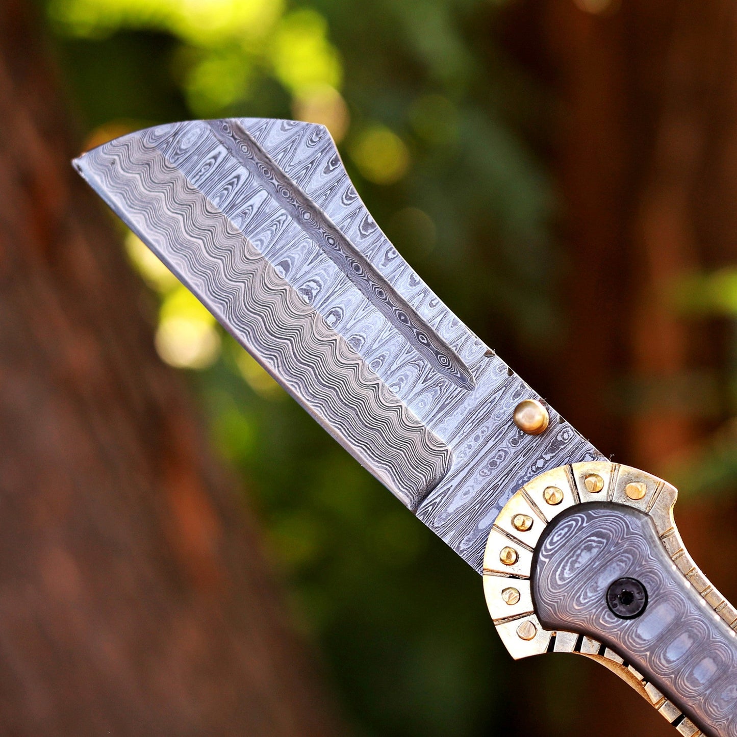 Handmade Damascus Steel Pocket Folding Knife with Brass Handle