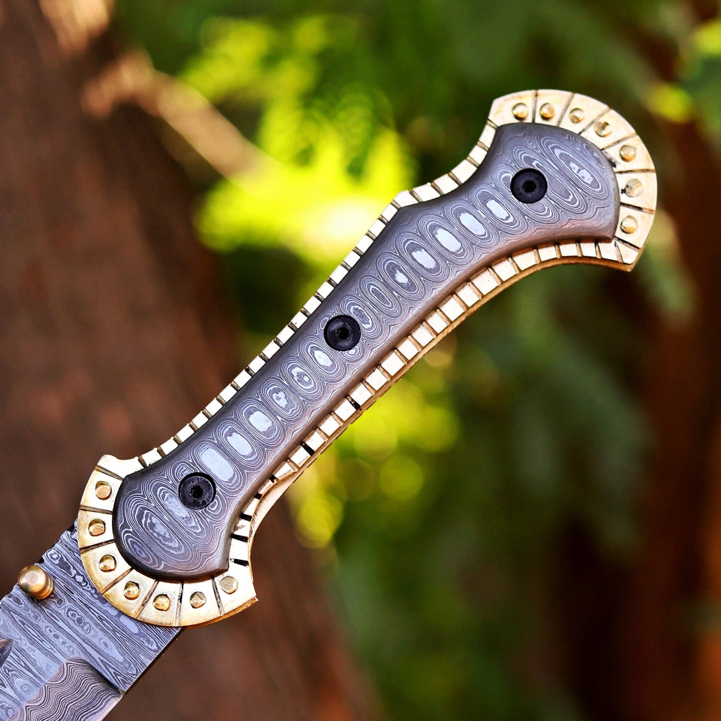 Handmade Damascus Steel Pocket Folding Knife with Brass Handle