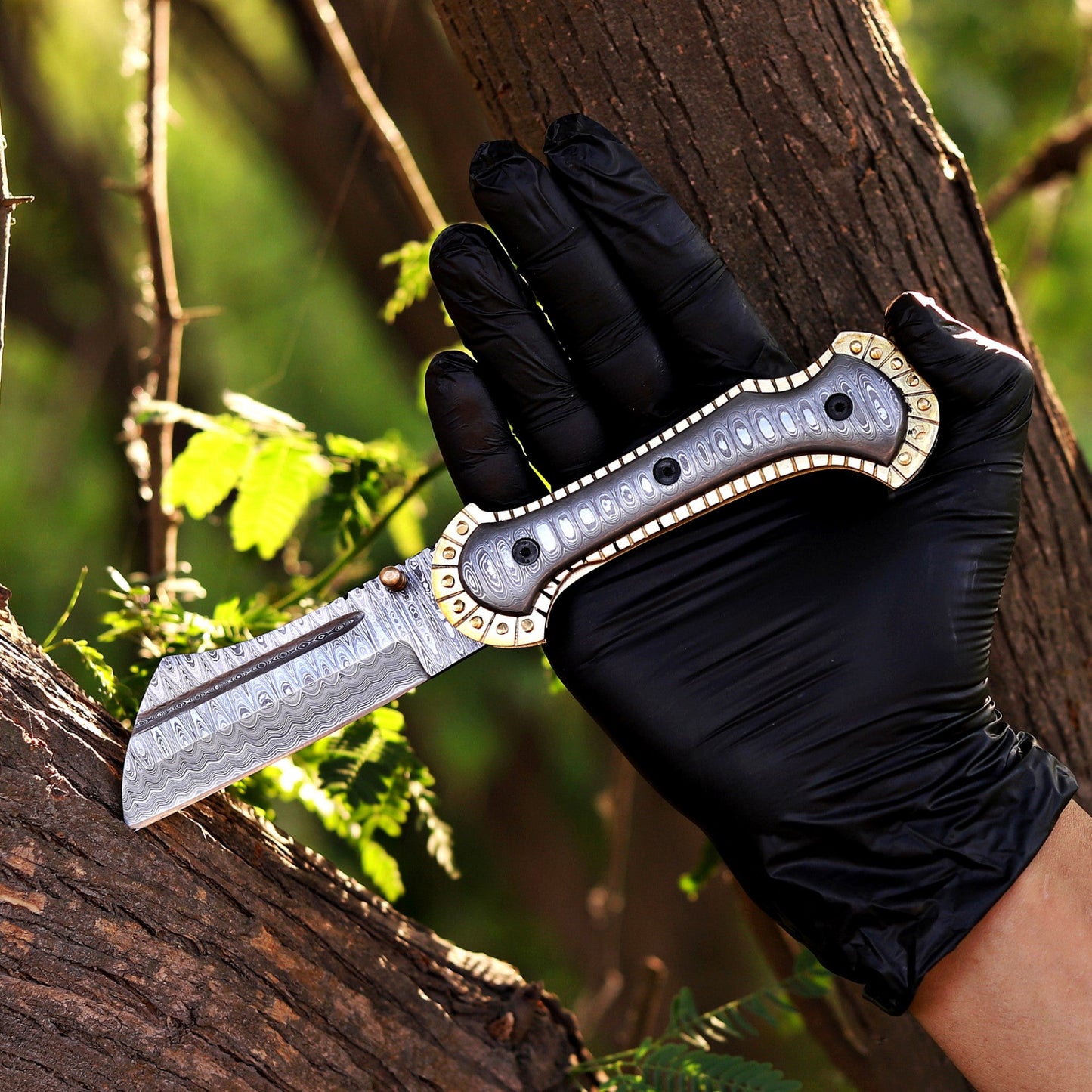 Handmade Damascus Steel Pocket Folding Knife with Brass Handle
