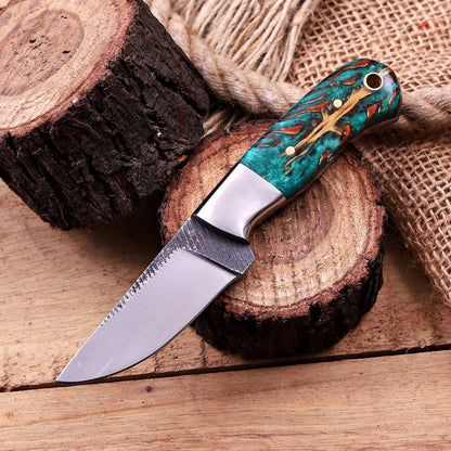 Handmade Damascus Steel Cowboy Hunting Knife with Pine Cone Handle