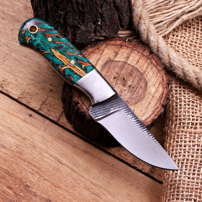 Handmade Damascus Steel Cowboy Hunting Knife with Pine Cone Handle