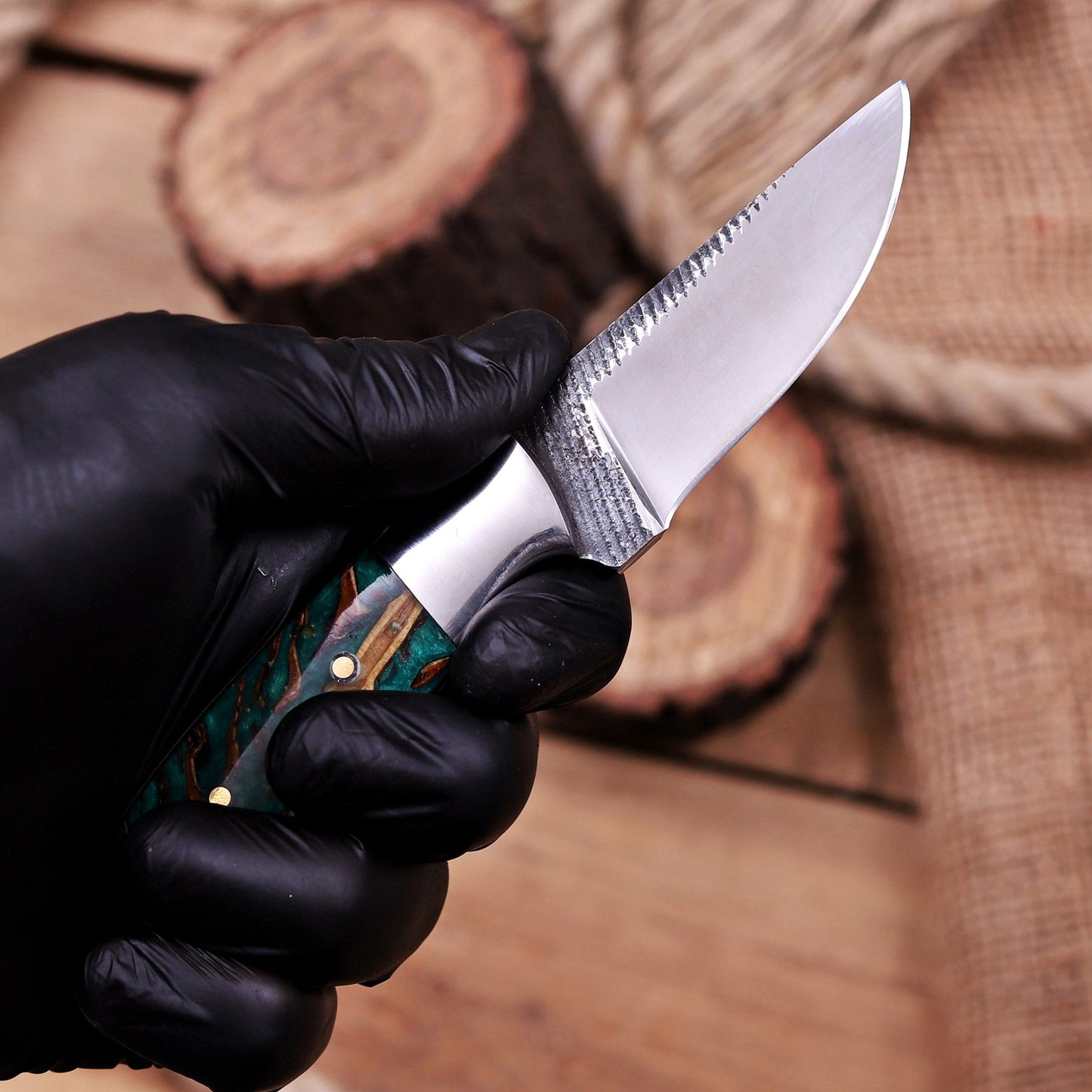 Handmade Damascus Steel Cowboy Hunting Knife with Pine Cone Handle