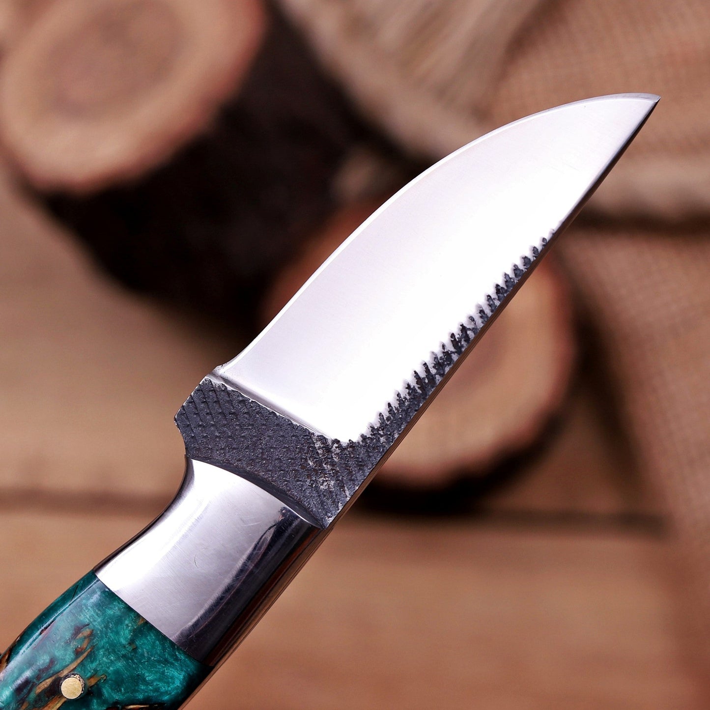 Handmade Damascus Steel Cowboy Hunting Knife with Pine Cone Handle