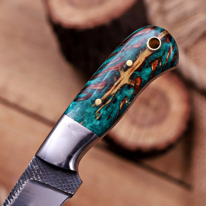 Handmade Damascus Steel Cowboy Hunting Knife with Pine Cone Handle