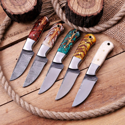 Handmade Damascus Steel Cowboy Hunting Knife with Pine Cone Handle